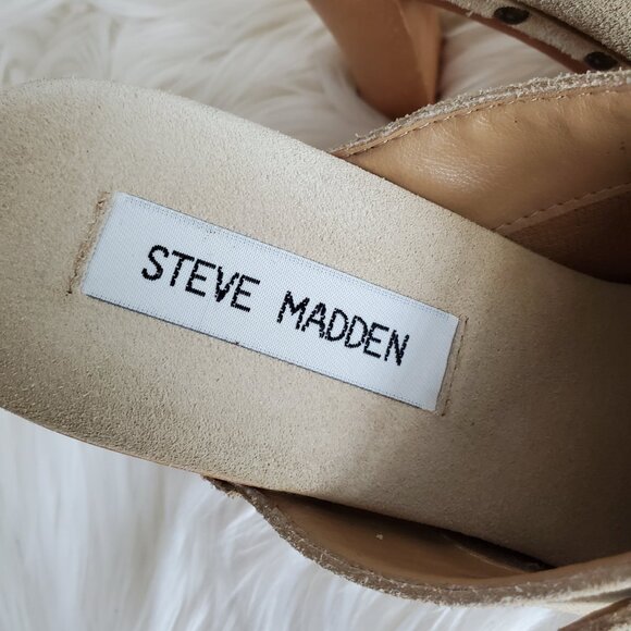 Steve Madden Faris Suede Studded Clogs Mules Wooden Heels SZ 8 - Picture 7 of 13